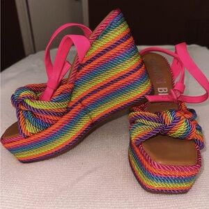 Gianni Bini Rainbow Cord Platform Wedge Sandal Size 8